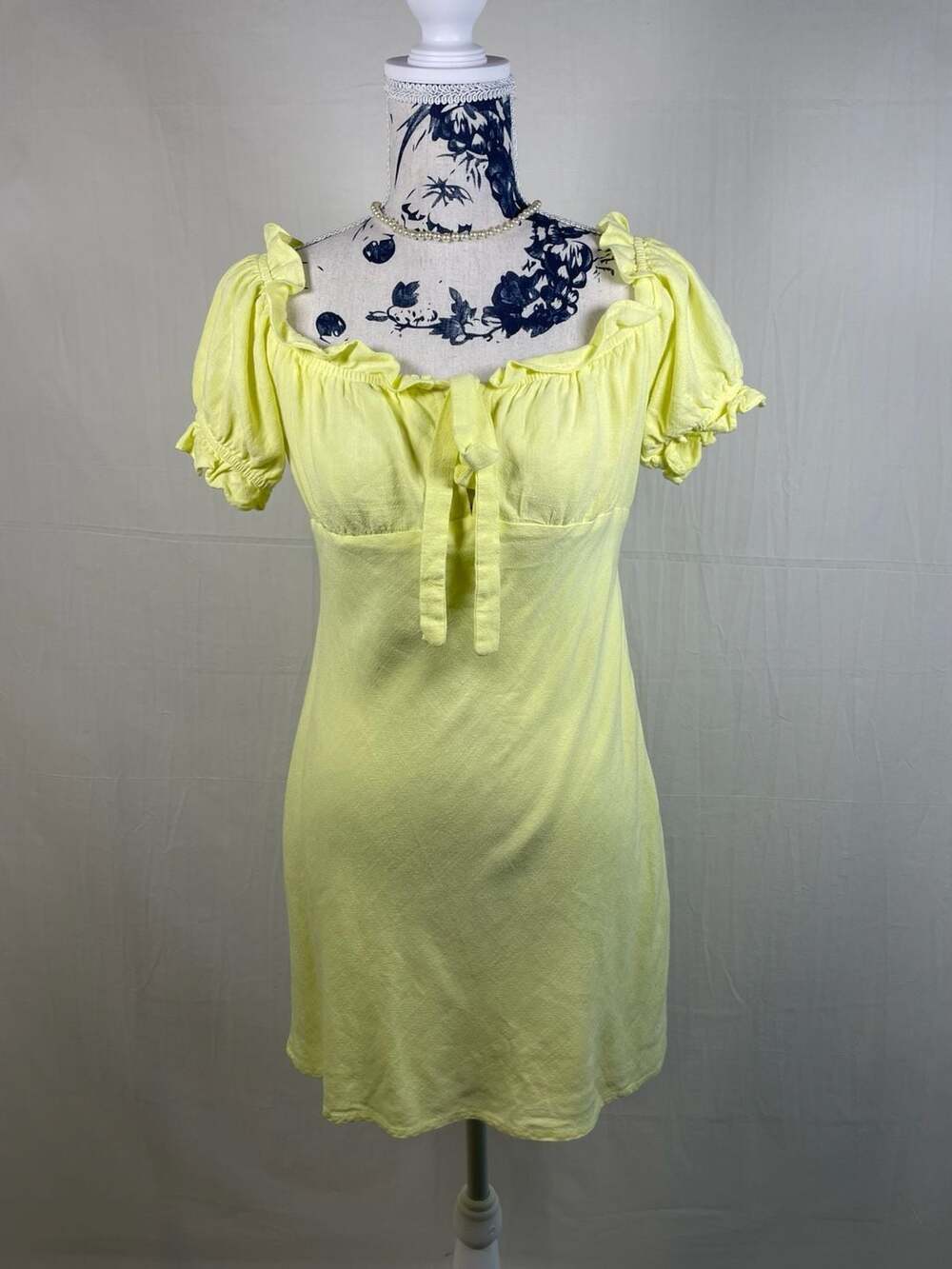 Beige Botany Yellow Linen Blend Puff Sleeve Milkmaid Mini Dress Sz M